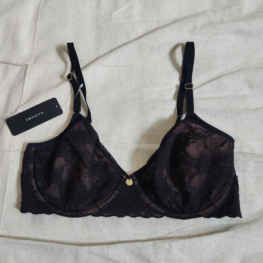 Natori Bliss Allure Contour Underwire Bra Black Glow 32D Lace T-Shirt Bra